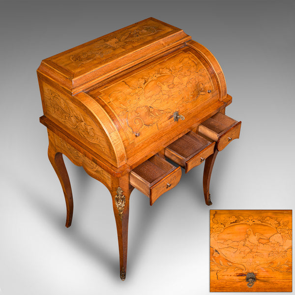 Antique Ladies Writing Desk, French, Walnut, Table, Bonheur Du Jour, Victorian