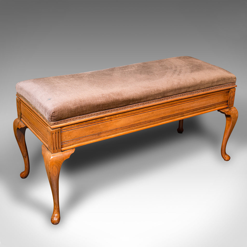 Antique Duet Stool, English, Walnut, Velvet, Recital, Window Bench, Edwardian