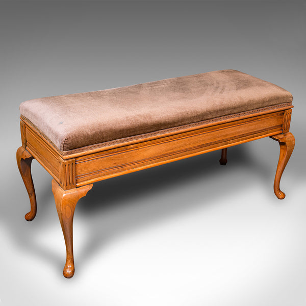 Antique Duet Stool, English, Walnut, Velvet, Recital, Window Bench, Edwardian