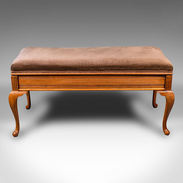 Antique Duet Stool, English, Walnut, Velvet, Recital, Window Bench, Edwardian