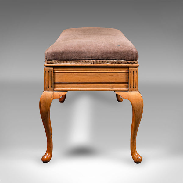 Antique Duet Stool, English, Walnut, Velvet, Recital, Window Bench, Edwardian