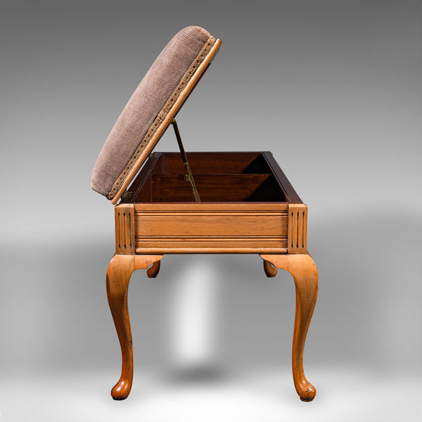 Antique Duet Stool, English, Walnut, Velvet, Recital, Window Bench, Edwardian