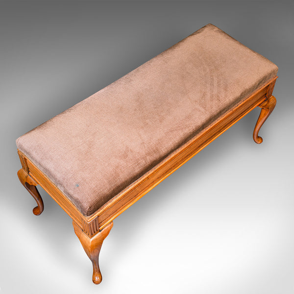 Antique Duet Stool, English, Walnut, Velvet, Recital, Window Bench, Edwardian