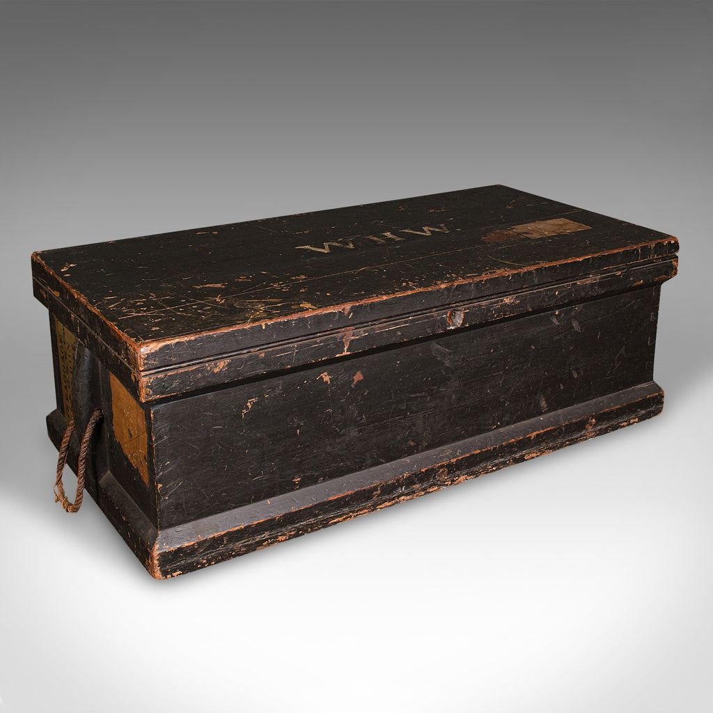 Antique Shipwright's Chest, English, Stained Pine, Workman's Trunk, Victorian