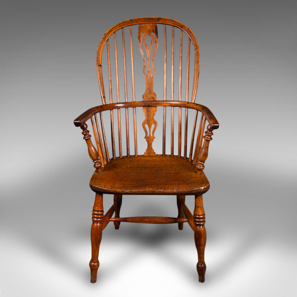 Antique Windsor Chair, English, Elm, Elbow, Armchair, Country House, Victorian