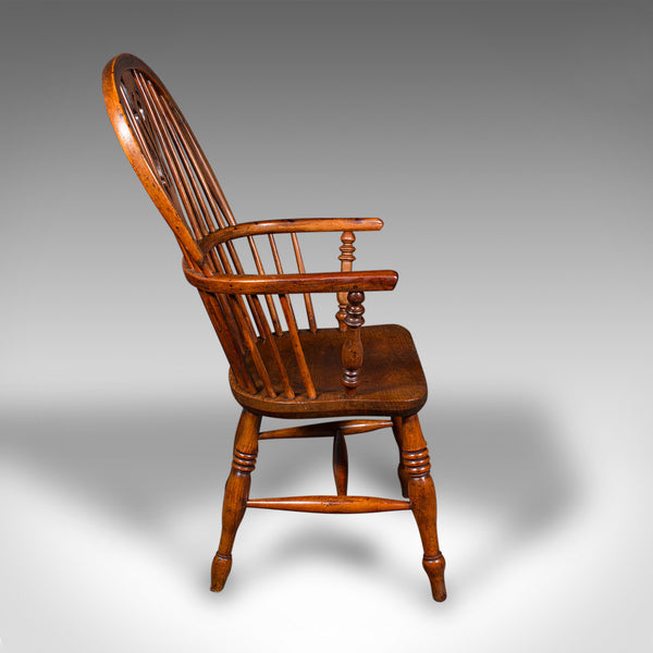 Antique Windsor Chair, English, Elm, Elbow, Armchair, Country House, Victorian