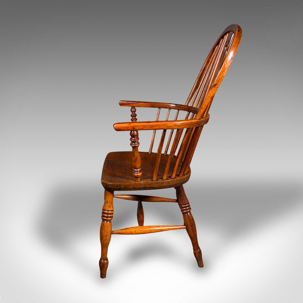 Antique Windsor Chair, English, Elm, Elbow, Armchair, Country House, Victorian