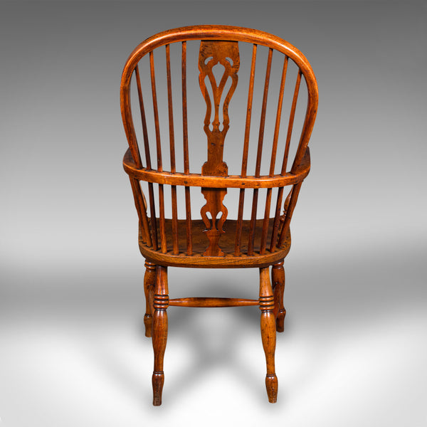 Antique Windsor Chair, English, Elm, Elbow, Armchair, Country House, Victorian