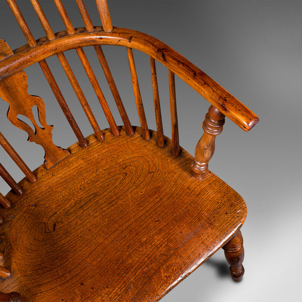 Antique Windsor Chair, English, Elm, Elbow, Armchair, Country House, Victorian