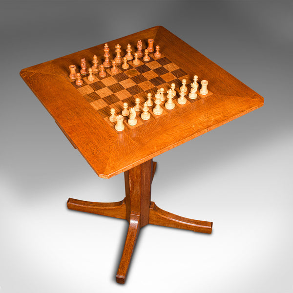 Antique Chess Table, English Oak, Games Table, Cotswold School, Mid 20th Century