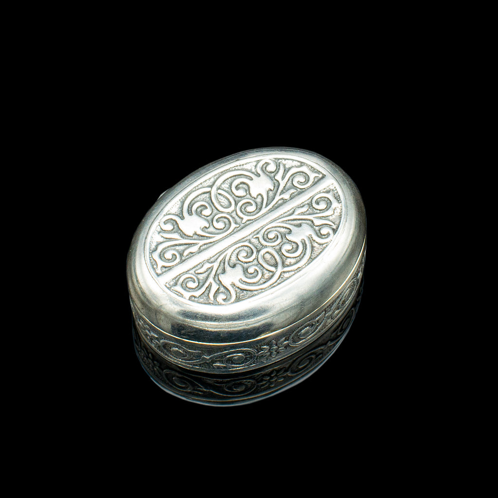 Small Antique Snuff Pot, Continental, Silver, Pill Box, Art Nouveau, Victorian