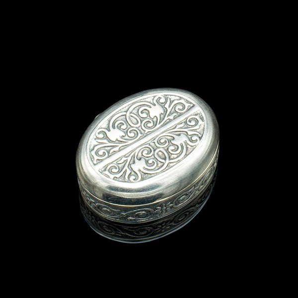 Small Antique Snuff Pot, Continental, Silver, Pill Box, Art Nouveau, Victorian
