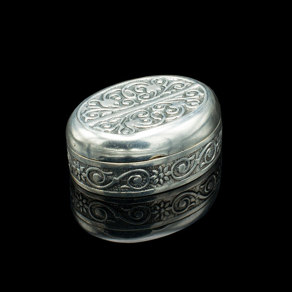 Small Antique Snuff Pot, Continental, Silver, Pill Box, Art Nouveau, Victorian