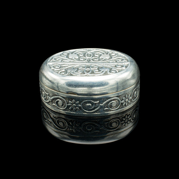 Small Antique Snuff Pot, Continental, Silver, Pill Box, Art Nouveau, Victorian