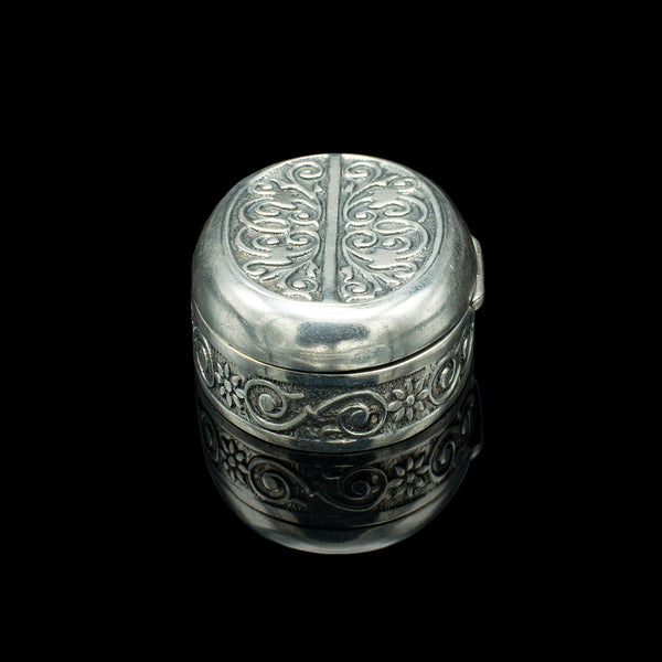 Small Antique Snuff Pot, Continental, Silver, Pill Box, Art Nouveau, Victorian