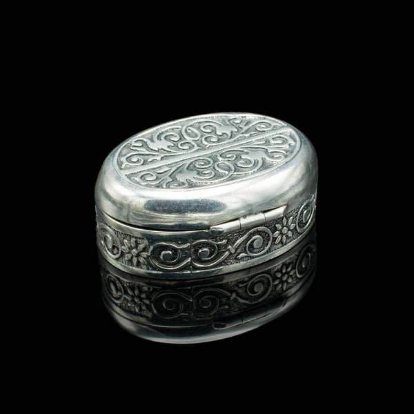 Small Antique Snuff Pot, Continental, Silver, Pill Box, Art Nouveau, Victorian