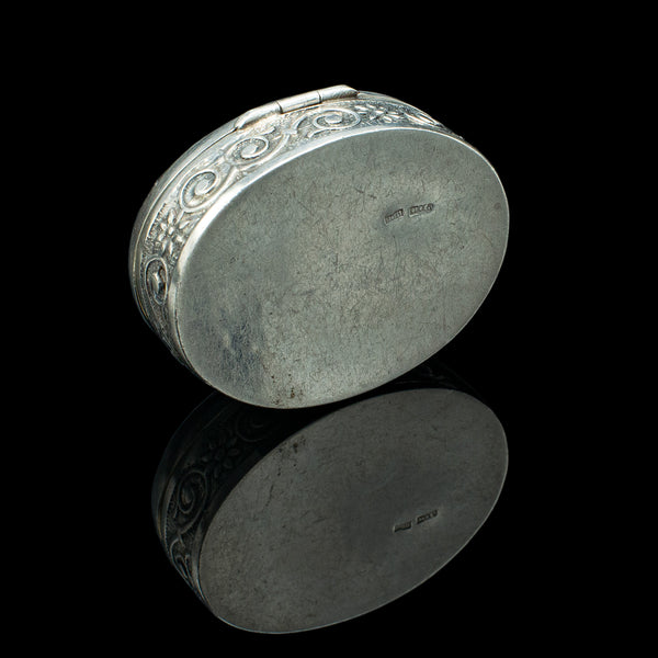 Small Antique Snuff Pot, Continental, Silver, Pill Box, Art Nouveau, Victorian