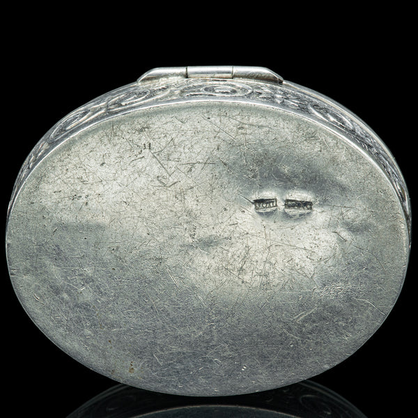 Small Antique Snuff Pot, Continental, Silver, Pill Box, Art Nouveau, Victorian