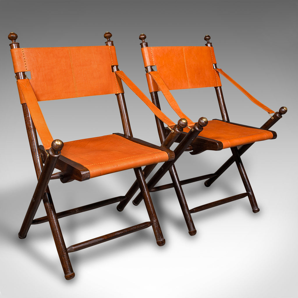 Pair Of Contemporary Veranda Chairs, English, Leather, Orangery, Folding Seat