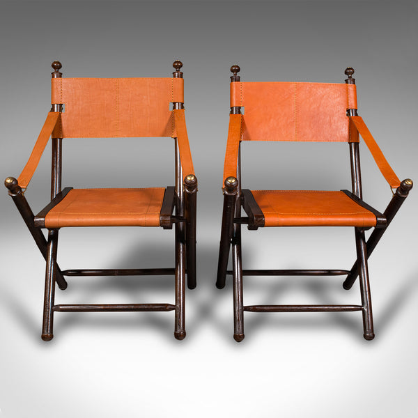 Pair Of Contemporary Veranda Chairs, English, Leather, Orangery, Folding Seat