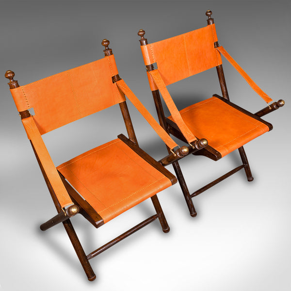 Pair Of Contemporary Veranda Chairs, English, Leather, Orangery, Folding Seat