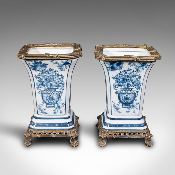 Pair Of Antique Flower Vases, Continental, Ceramic, Gilt, Decorative, Victorian