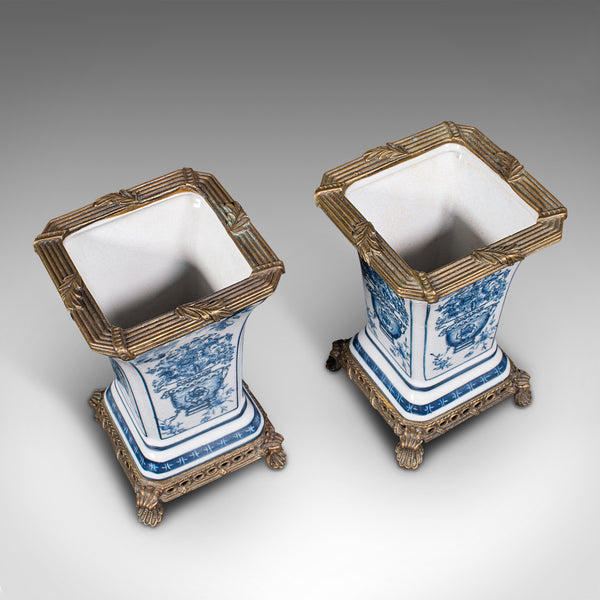 Pair Of Antique Flower Vases, Continental, Ceramic, Gilt, Decorative, Victorian