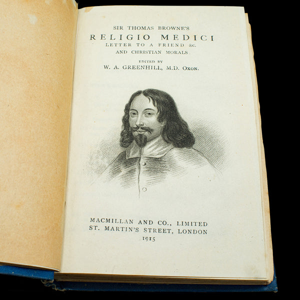 Antique Book, Religio Medici, Sir Thomas Browne, English Language, Dated 1915