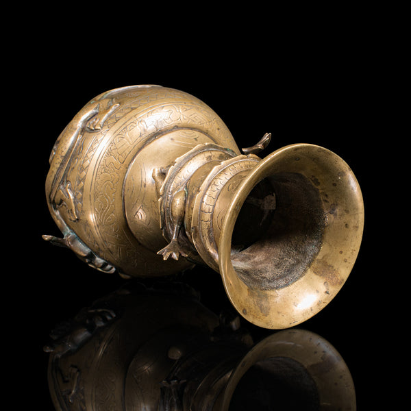 Antique Decorative Vase, Chinese, Brass, Flower Urn, Dragon Motif, Victorian