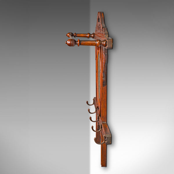 Antique Cheltenham Mirror, English, Oak, Hallway Rack, Cloak Hooks, Edwardian