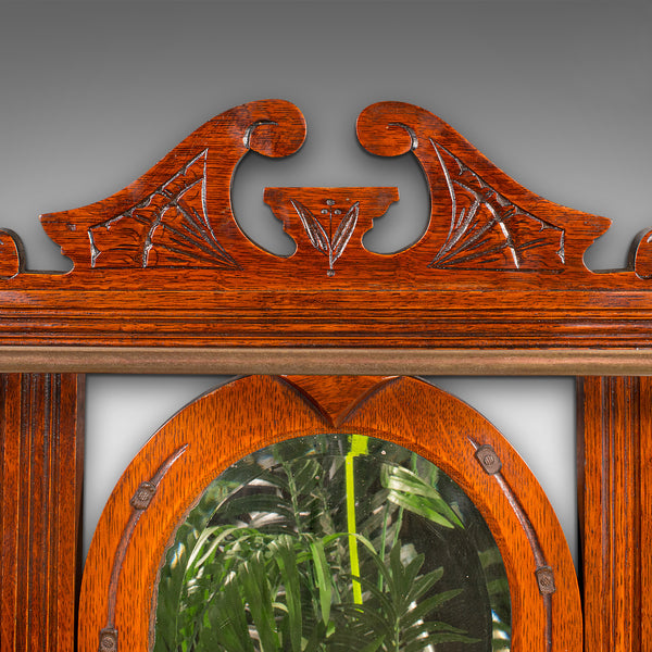 Antique Cheltenham Mirror, English, Oak, Hallway Rack, Cloak Hooks, Edwardian