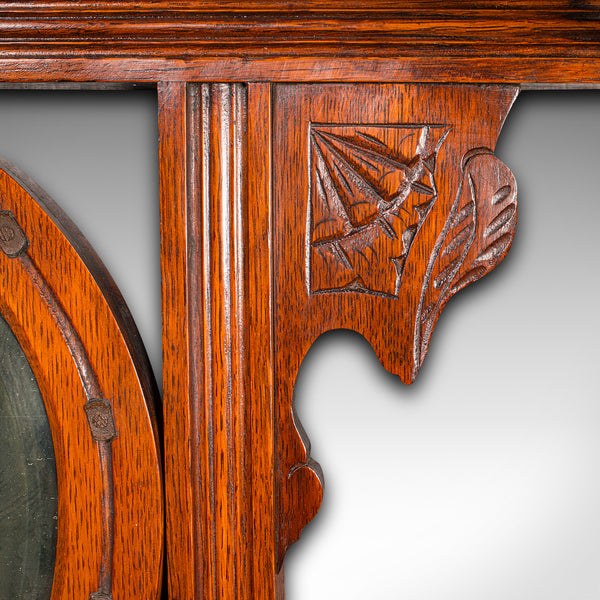 Antique Cheltenham Mirror, English, Oak, Hallway Rack, Cloak Hooks, Edwardian