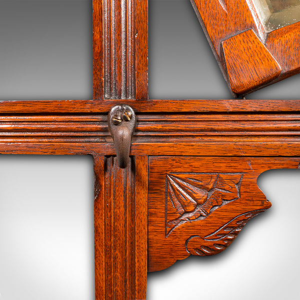 Antique Cheltenham Mirror, English, Oak, Hallway Rack, Cloak Hooks, Edwardian