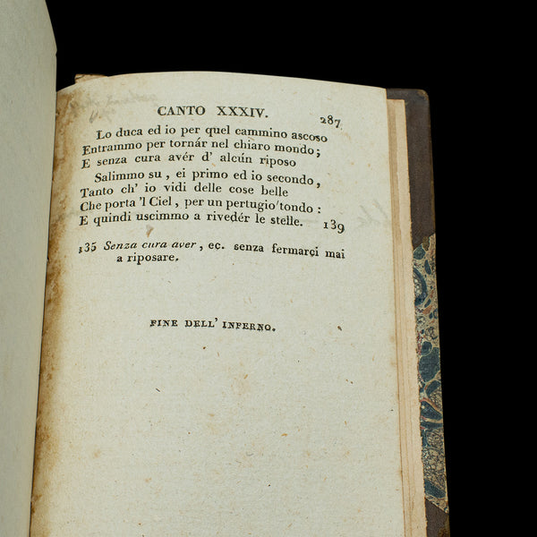 Antique Book, Dante's Inferno, Italian Language, Divine Comedy, Georgian, 1816