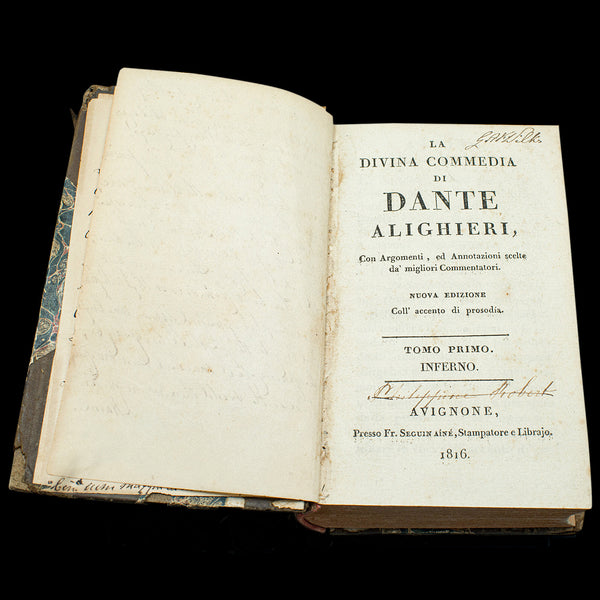 Antique Book, Dante's Inferno, Italian Language, Divine Comedy, Georgian, 1816