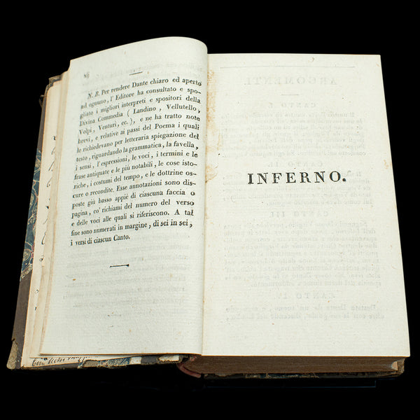 Antique Book, Dante's Inferno, Italian Language, Divine Comedy, Georgian, 1816