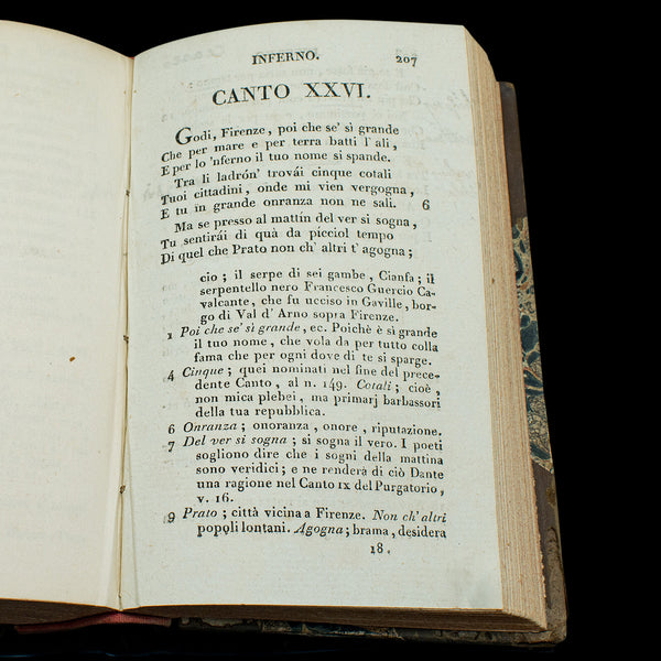 Antique Book, Dante's Inferno, Italian Language, Divine Comedy, Georgian, 1816