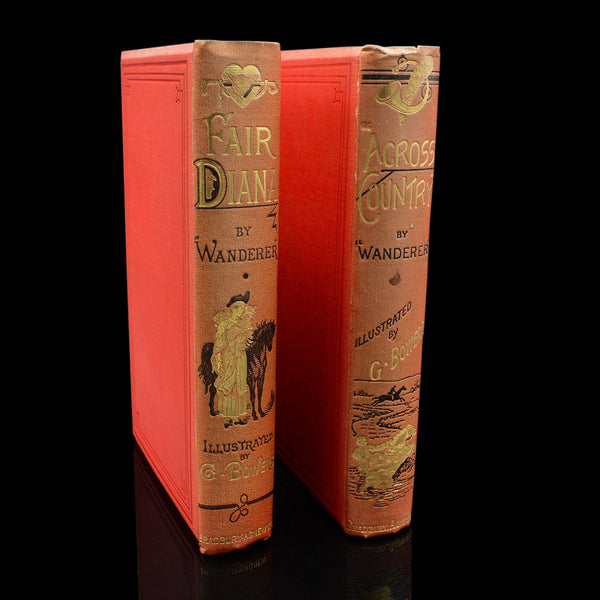 Pair Of Antique Novels, Across Country, Fair Diana, Wanderer, English, Victorian