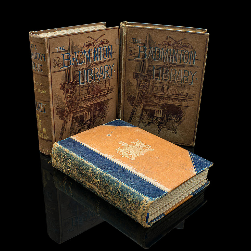 3 Antique Badminton Library Books, English, Boating, Driving, Cricket, Victorian