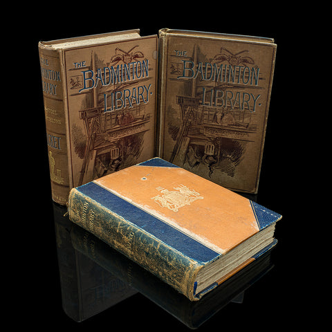 3 Antique Badminton Library Books, English, Boating, Driving, Cricket, Victorian