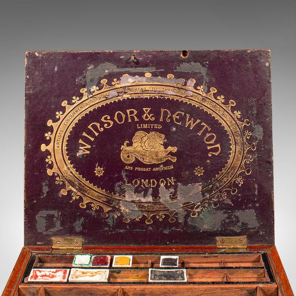Antique Artist's Box, English, Walnut, Paint Palette, Winsor & Newton, Victorian