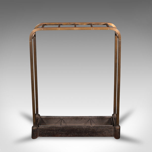 Antique Segmented Stick Stand, English, Brass, Umbrella Rack, Hallway, Victorian