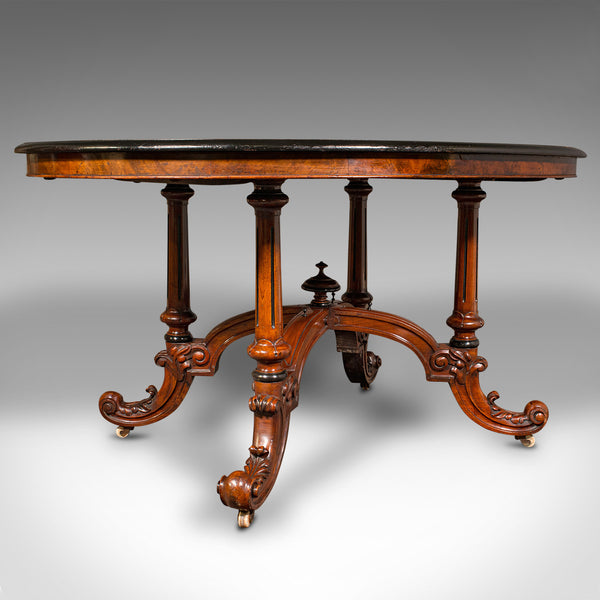 Antique Oval Looe Table, English, Walnut, 4 Seat, Centrepiece, Early Victorian