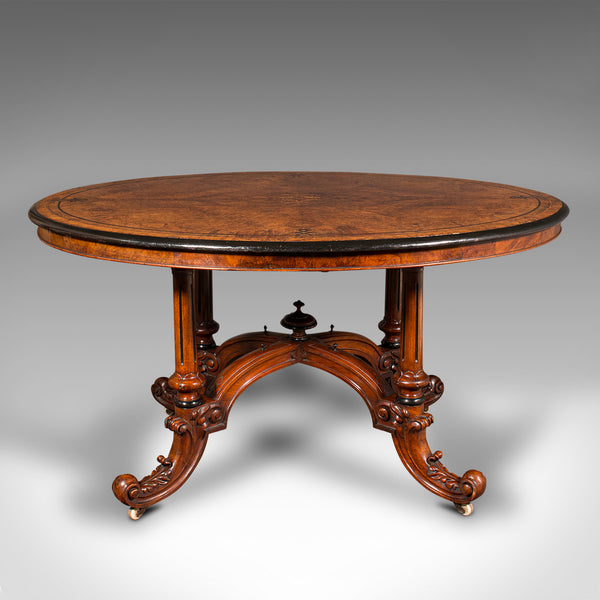 Antique Oval Looe Table, English, Walnut, 4 Seat, Centrepiece, Early Victorian