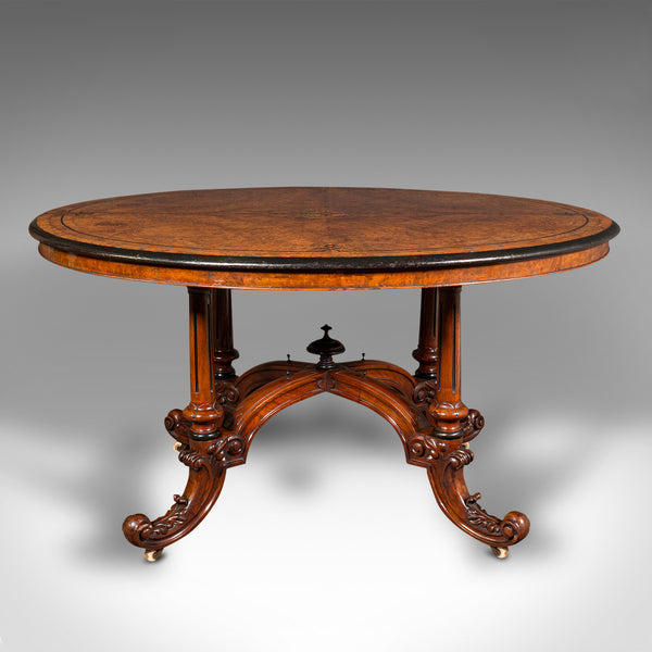 Antique Oval Looe Table, English, Walnut, 4 Seat, Centrepiece, Early Victorian