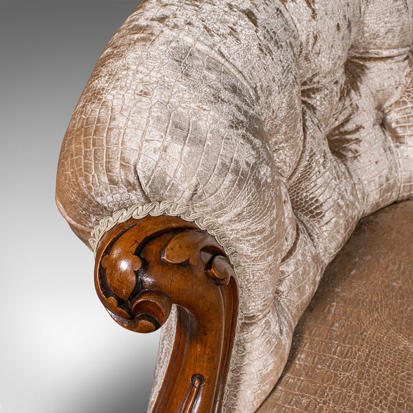 Antique Carved Spoon Back Settee, English, Walnut, Showpiece Sofa, Victorian