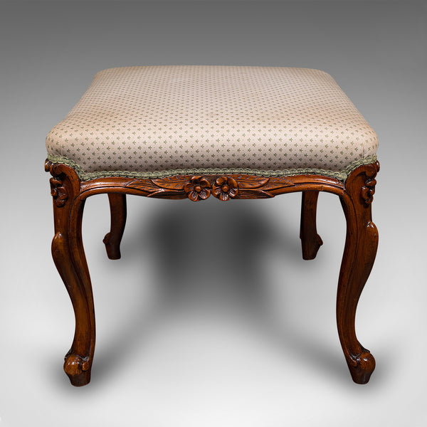 Wide Antique Dressing Stool, English, Walnut Bedroom Seat, Early Victorian, 1840