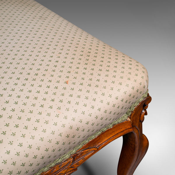 Wide Antique Dressing Stool, English, Walnut Bedroom Seat, Early Victorian, 1840