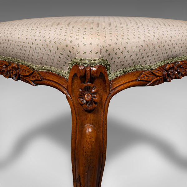 Wide Antique Dressing Stool, English, Walnut Bedroom Seat, Early Victorian, 1840