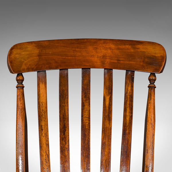 Antique Lath Back Rocking Chair, English Elm, Beech, Elbow Seat, Victorian, 1880
